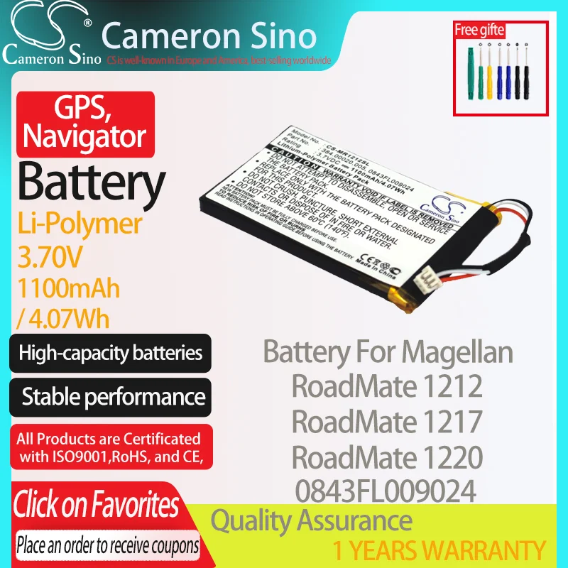 CameronSino Battery for Magellan RoadMate 1212 RoadMate 1217 RoadMate 1220 fits Magellan 0843FL009024 GPS,Navigator battery