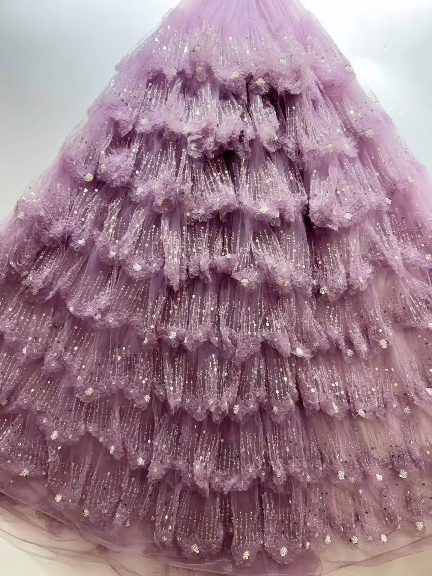 

Африканское 3D-кружево с цветочными бусинами, высококачественная французская нигерийская тюлевая ткань с пайетками и вышивкой для вечеринок и шитья, коллекция 2026 года