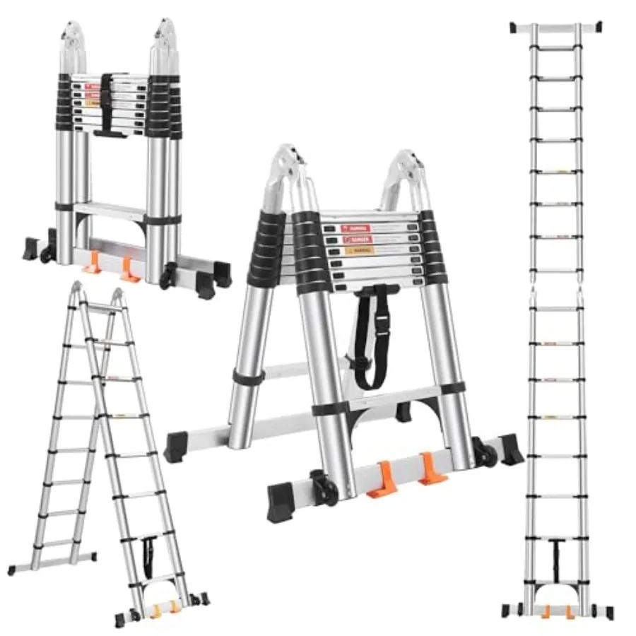 

Телескопическая стремянка-трансформер 16,5 футов, алюминиевая, с балансирной перекладиной, колесами и 2 треугольными стабилизаторами, грузоподъемность 150 кг