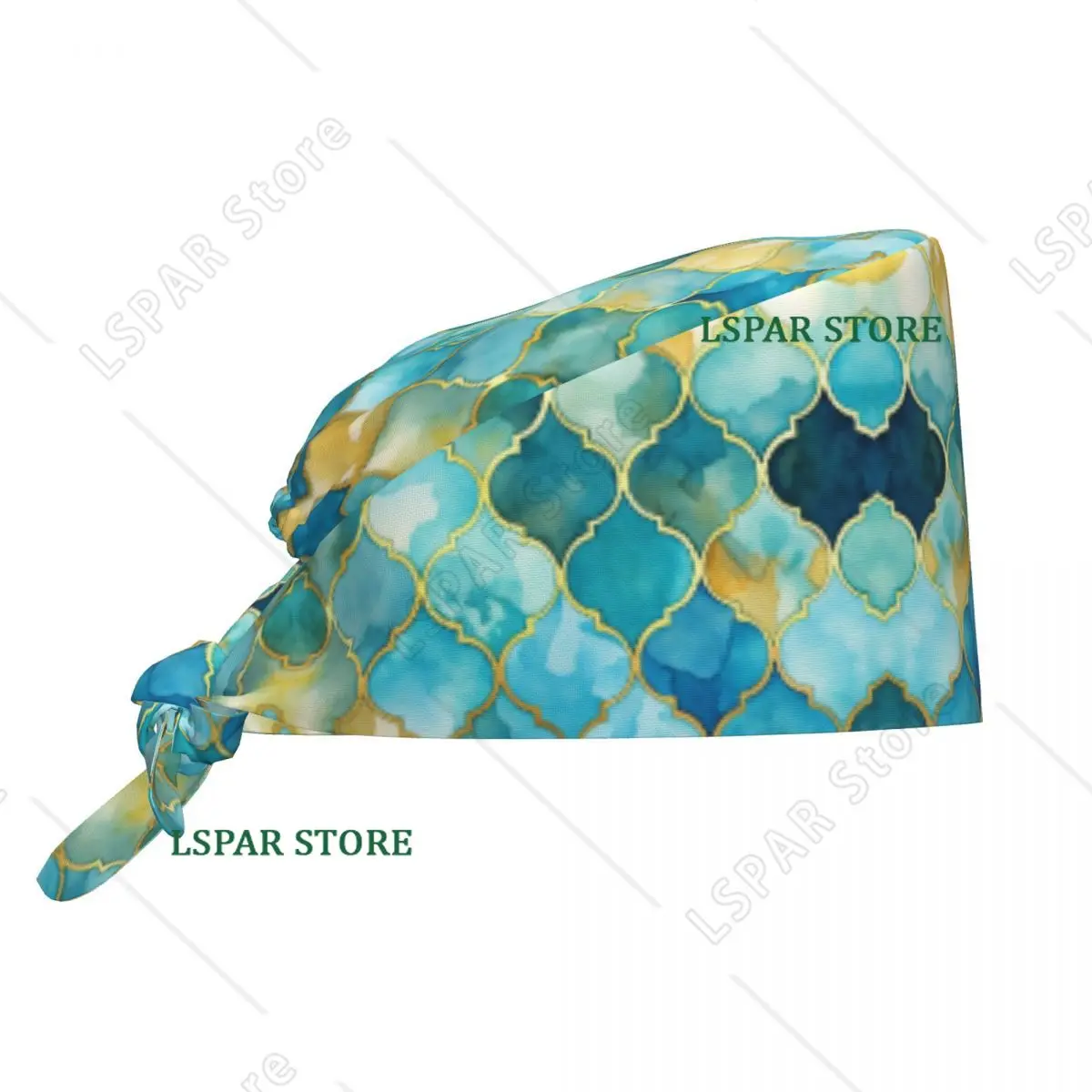 Custom Blue Yellow Aqua Gold Decorative Morrocan Trendy Glitter Print Scrubs Cap  Operating Room Cap Nursing Cap Lab Works Hat