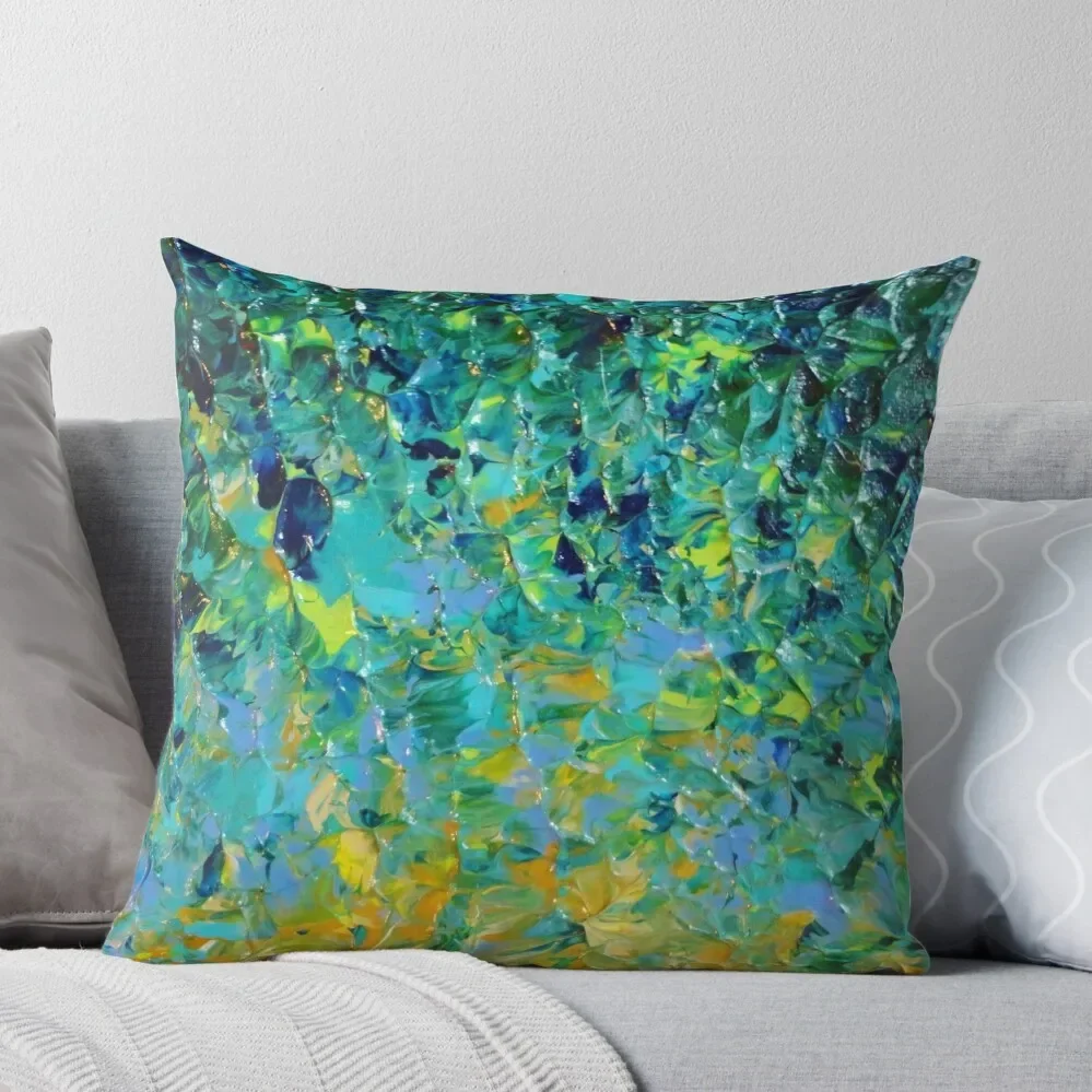 BEAUTY BENEATH THE SURFACE - Stunning Lake Ocean River Water Nature Green Blue Teal Yellow Aqua Abstract Throw Pillow