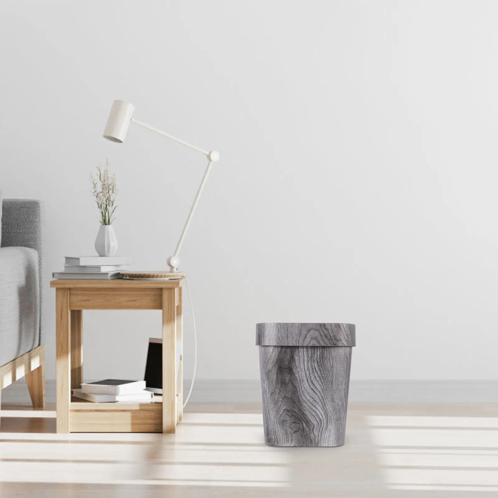 

Imitation Wood Grain Waste Basket Plastic Trash Can Reusable Garbage Bin Desktop Organizer Bedroom Office Kitchen