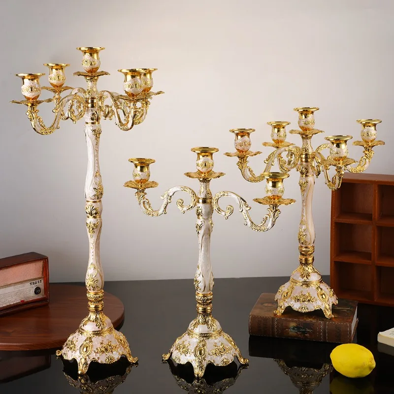 Elegant Vintage European Style Candelabra 3 Arms 5 Arms Candle Holder Wedding Banquet Hotel Restaurant Table Centerpiece Decor