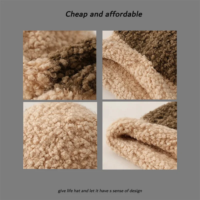 Japanese Niche Color Matching Plush Knitted Hat Autumn and Winter Versatile Big Head Men and Women Curled Skull Beanie Cap