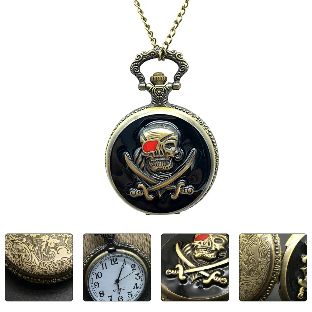 Relógio de bolso retrô com caveira de quartzo masculino com corrente pingente de moda vintage pendurado mecânico