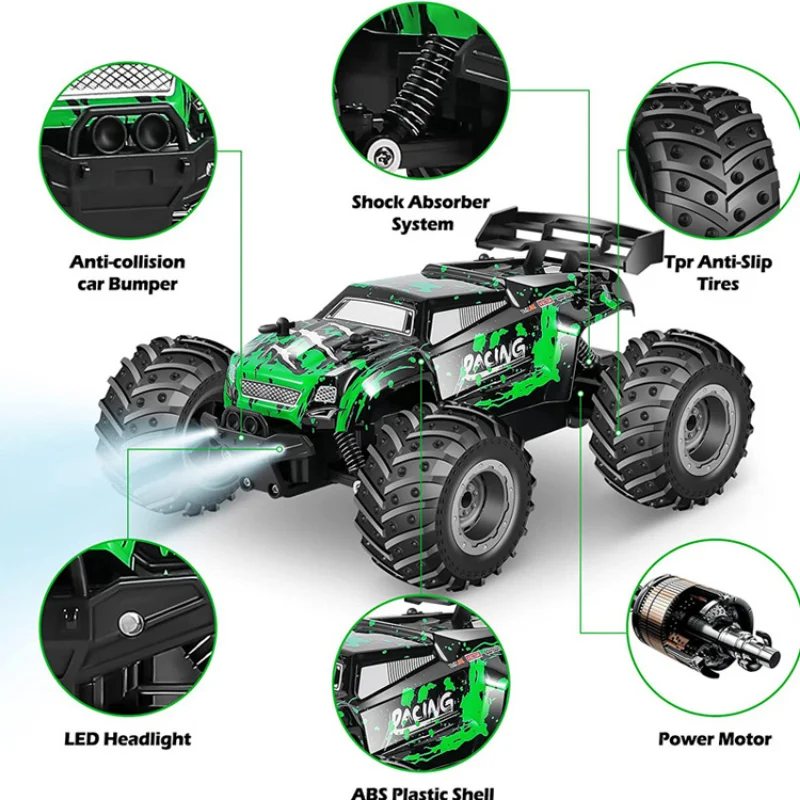 1:18 RC Car Electric High Speed Off-Road Cars Remote Control Cars with LED Light 2.4G 40KM/H Drift Toys for Boys Kids and Adults