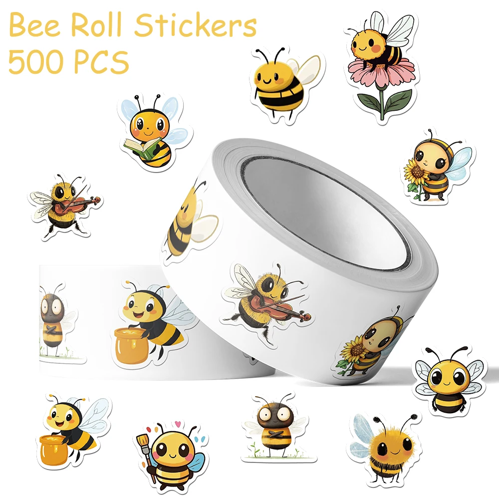 

500pcs Cartoon Bee Roll Stickers Decals For Bottle Phone Scrapbook Luggage Guitar DIY Graffiti Aesthetic Stickers Kids Gifts