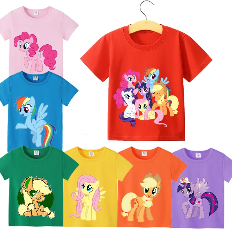

My Little Ponys T-shirt Cute Rainbow Dash Anime Tee Twilight Sparkle Girl Clothes Child Summer Short Sleeve Kids Casual Top Gift