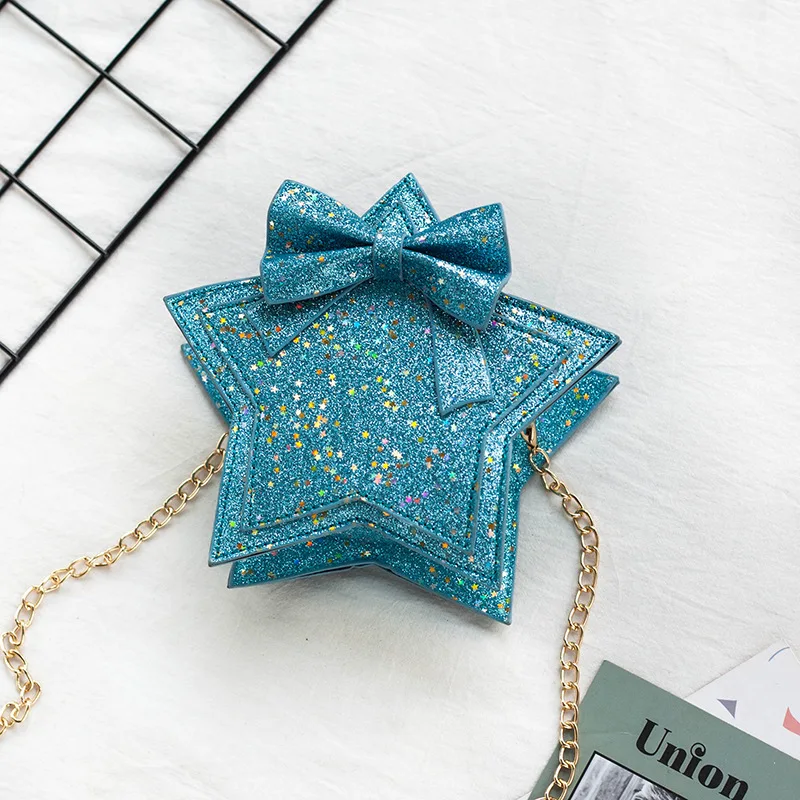 Children Small Chain Bag New Korean Fashion Five-pointed Star Sequin Shoulder Bag Cute Princess Girl Diago Span Bag KBG002