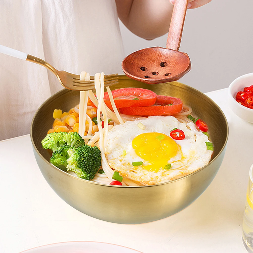 

2pcs Golden Stainless Steel Salad Bowls Korean Style Rice Mixing Serving Soup Fruit Cereal Snack Baking Meal Prep Bowls For