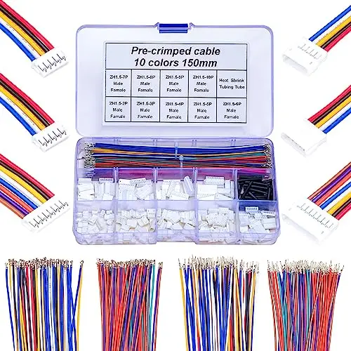 ZH 1.5mm Male & Female Extension JST Connector Kit with 28AWG Premium Pre-Crimped Cables, 1.5mm 150mm Wire (ZH-MF-150 Kit)