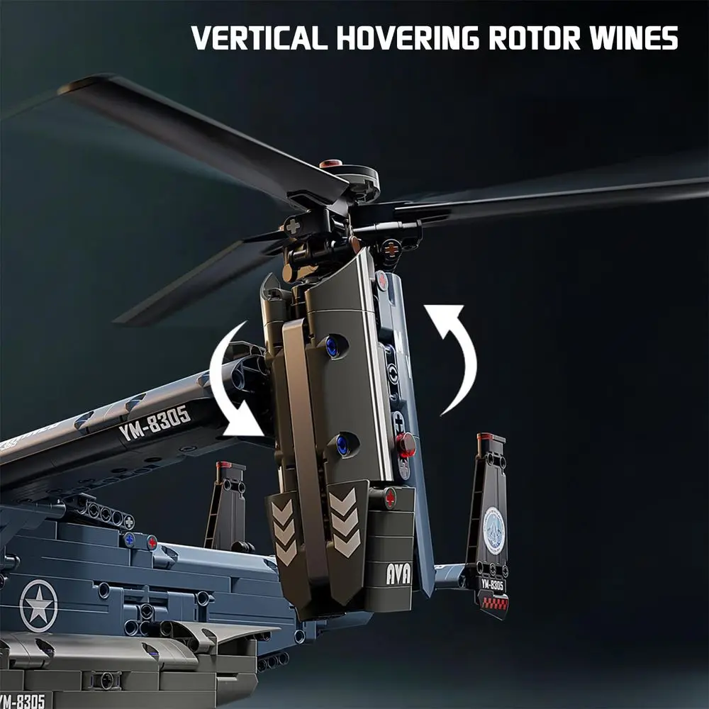 Kit elicottero V-22 Osprey con eliche rotanti, giocattoli STEM per ragazzi dai 8 ai più ai 1486 pezzi modello di aereo militare