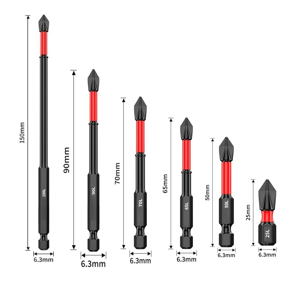 2/6pcs 25-150mm Non-Slip Screwdriver Bits PH2 Magnetic Batch Cross Screw Electric Tips Head Cross Screwdriver Drill Bit Tool Set