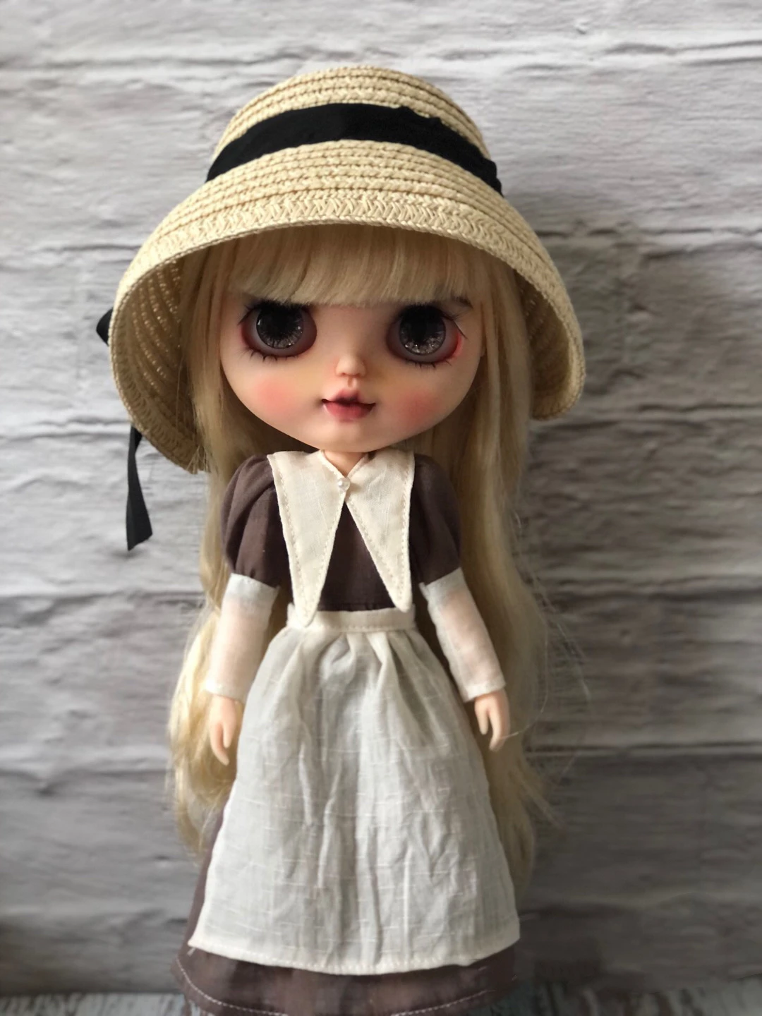 

BJD Blythe Clothes Brown, Bonnet straw hat skirt suit dress 1/6 30cm Dolls (Fit for Pullip,Ob24, Licca)