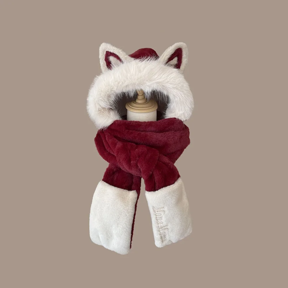 Neue Verdickte Hut Schal Handschuhe Set Plüsch Warm Halten Ohr Schutz Kappe Fuchs Ohr Winddicht Integrierte Kappe Schal Im Freien