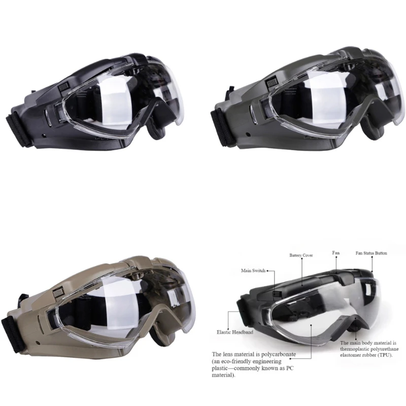 

Outdoor Tactical Windproof Anti-Fog Goggles Impact-Resistant Shatterproof HD Lens with Built-in Fan UV-Protective Eyewear