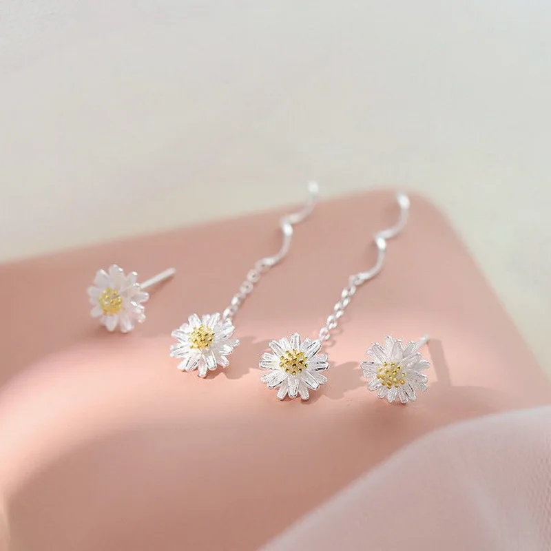 Frühling neue süße Gänseblümchen Blume Ohr stecker für Frauen süße Muschel Emaille versilbert Ohrringe koreanischen Temperament Schmuck – Detail 28