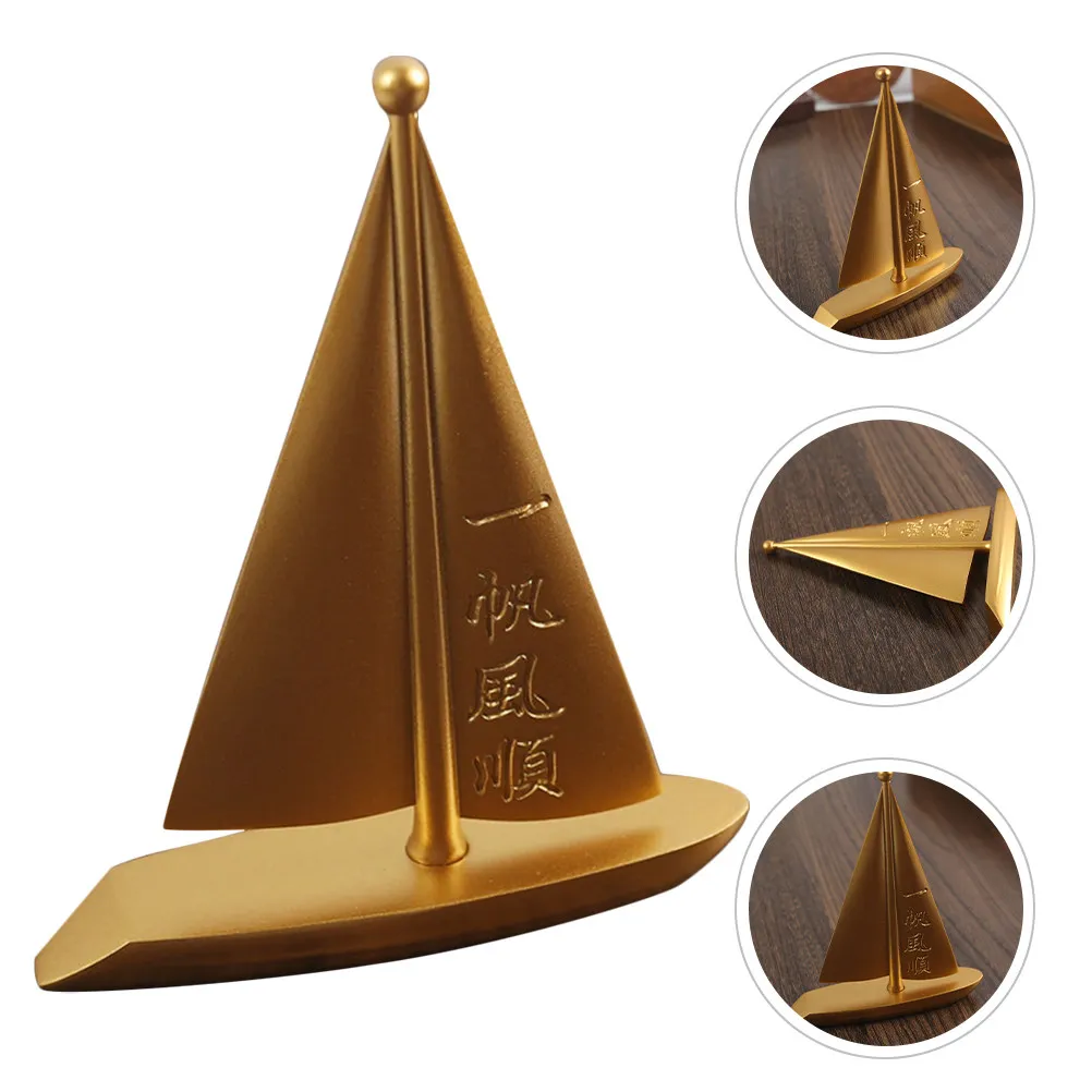 Solid Brass Sailboat Decor Small Statue Desktop Ornament for Home Office Living Room Elegant Boat Decoration Collectable Gift