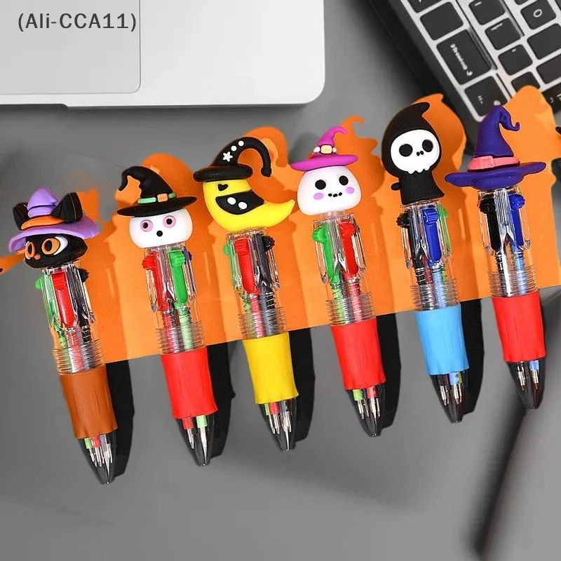5/10/15/20 Pcs Cartoon Halloween 4-in-1 Color Ballpoint Pen Pumpkin Bat Ghost Shape Ballpoint Pen Student Stationery Gift