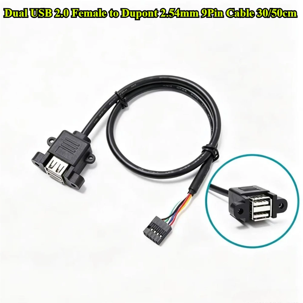 Dual USB 2.0 Type A Female Head To Motherboard 9 Pin Header Dupont 2.54mm/Dupont 2.0mm/2 PH2.0mm 4Pin Cable Length 30/50CM