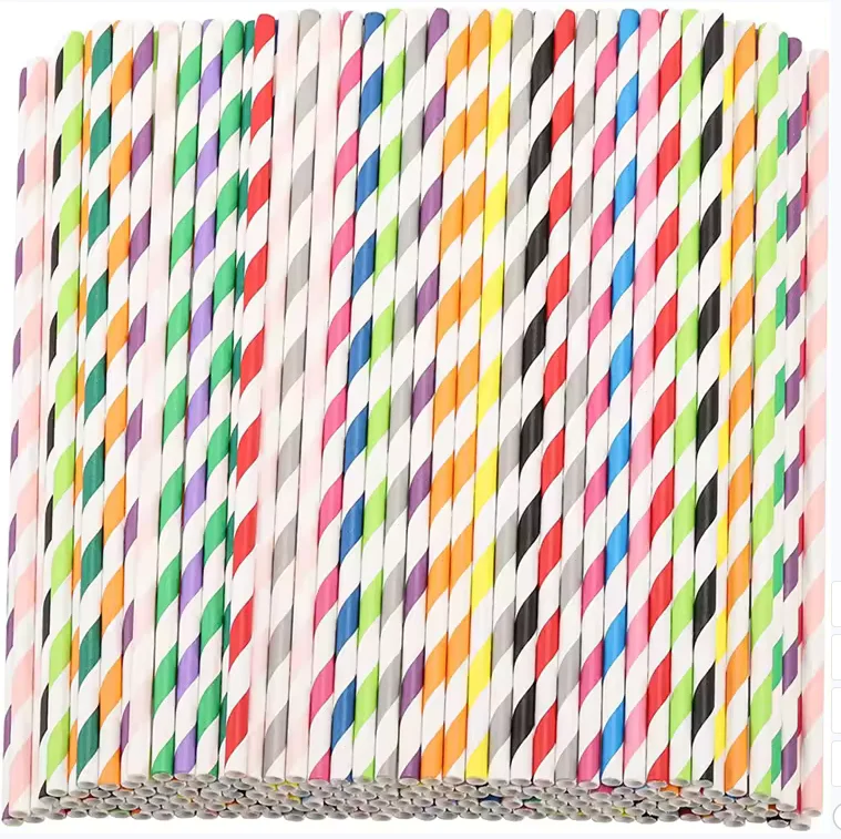 

Paper Straws Mixed Color 500Pcs Paper Drinking Straws 6*197mm Biodegradable For Wedding Party Restaurant Cocktail Bars Drinkware