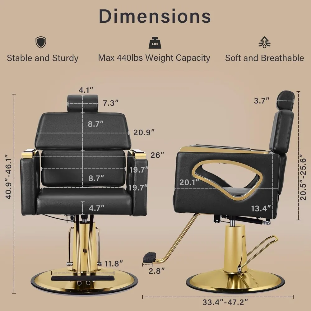 Black Salon Chair for Hair Stylist,Beauty Reclining Barber Chair,360 ° Swivel Barbershop Armchair with Heavy Duty Hydraulic Pump image 6