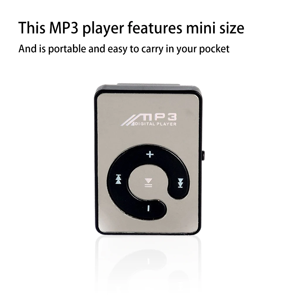 مشغل MP3 صغير بسطح عاكس ، يدعم TF ، جهاز تشغيل موسيقى محمول ، بطارية مدمجة ، معدات صوت سوداء