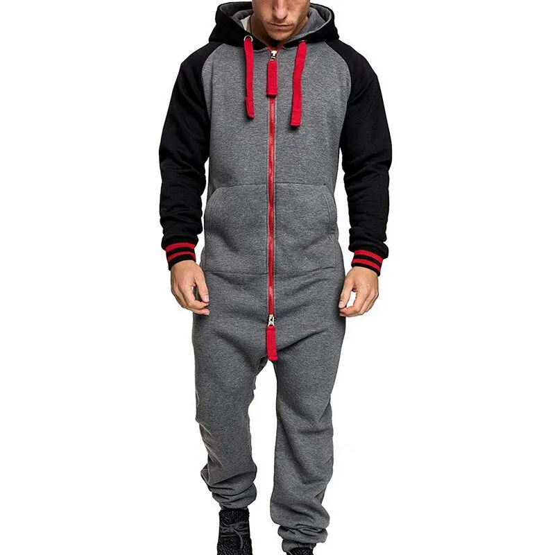 Fall/Winter 2022 Men\'s Pajamas Onesie Adult Home Wear Patchwork Casual Hoodie Printed Zipper Printed Pajamas Hoodie Suit