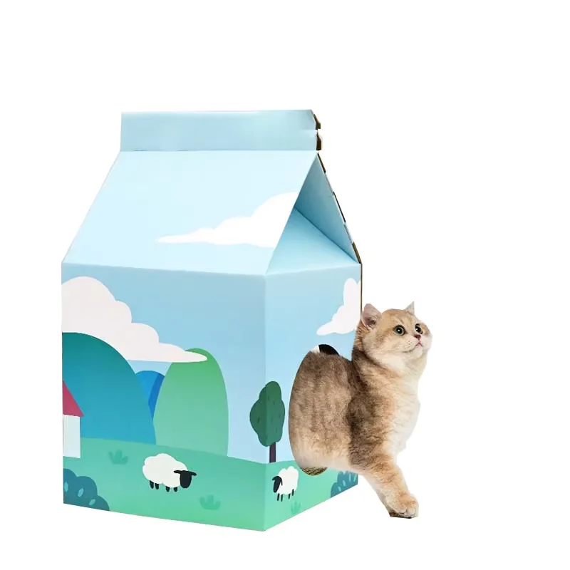 

Recyclable Corrugated Cardboard Collapsible Cat Scratcher House-Eco-Friendly Living Scratching Pad Play House for Indoor Cats