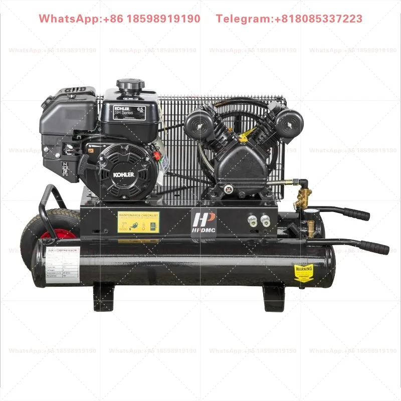 Portable Wheelbarrow Twin Cylinder Gas Air Compressor 6.5HP Power 9Gallon Tank Belt Transmission 12cfm 125psi