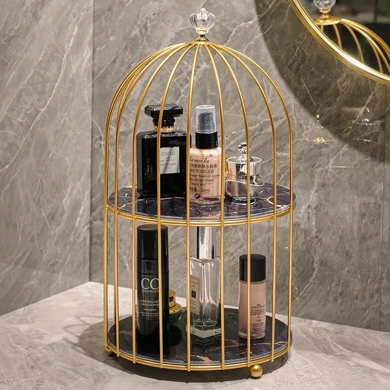 Bird Cage Rack para produtos cosméticos para cuidados com a pele, Iron Art, estilo nórdico, mesa de acabamento, batom e perfume