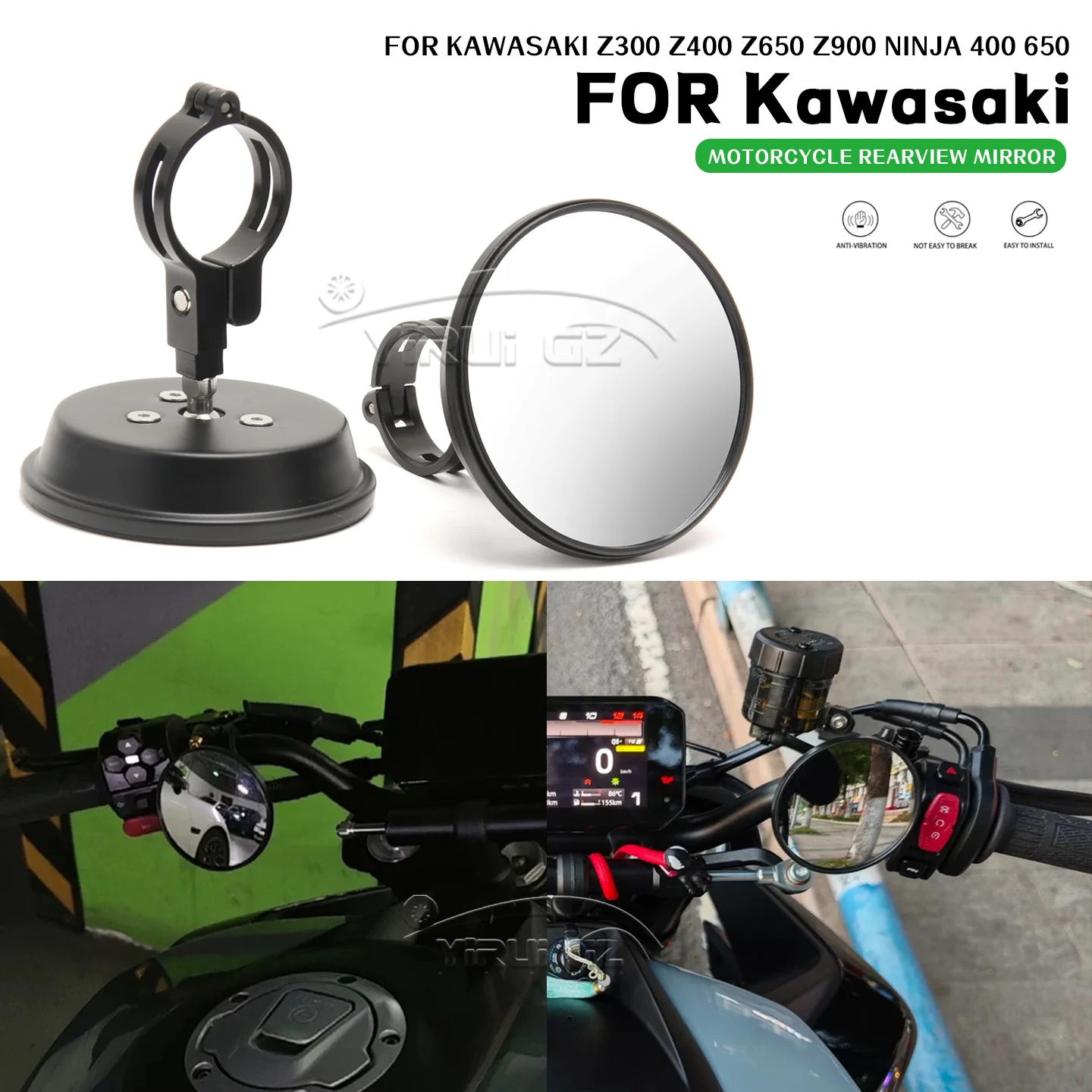 

Мотоциклетный вспомогательный ретровизор Espelhos de grande angularpara для Kawasaki z300 Z400 Z650 Z900 Z900 Ninja 400 650 650