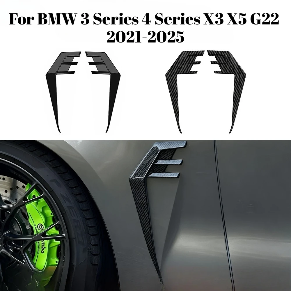 

For BMW 3 Series 4 Series X3 X5 G22 2021-2025 1 Pair Fender Side Stickers Decoration Trim Gloss Black Carbon Fiber Look