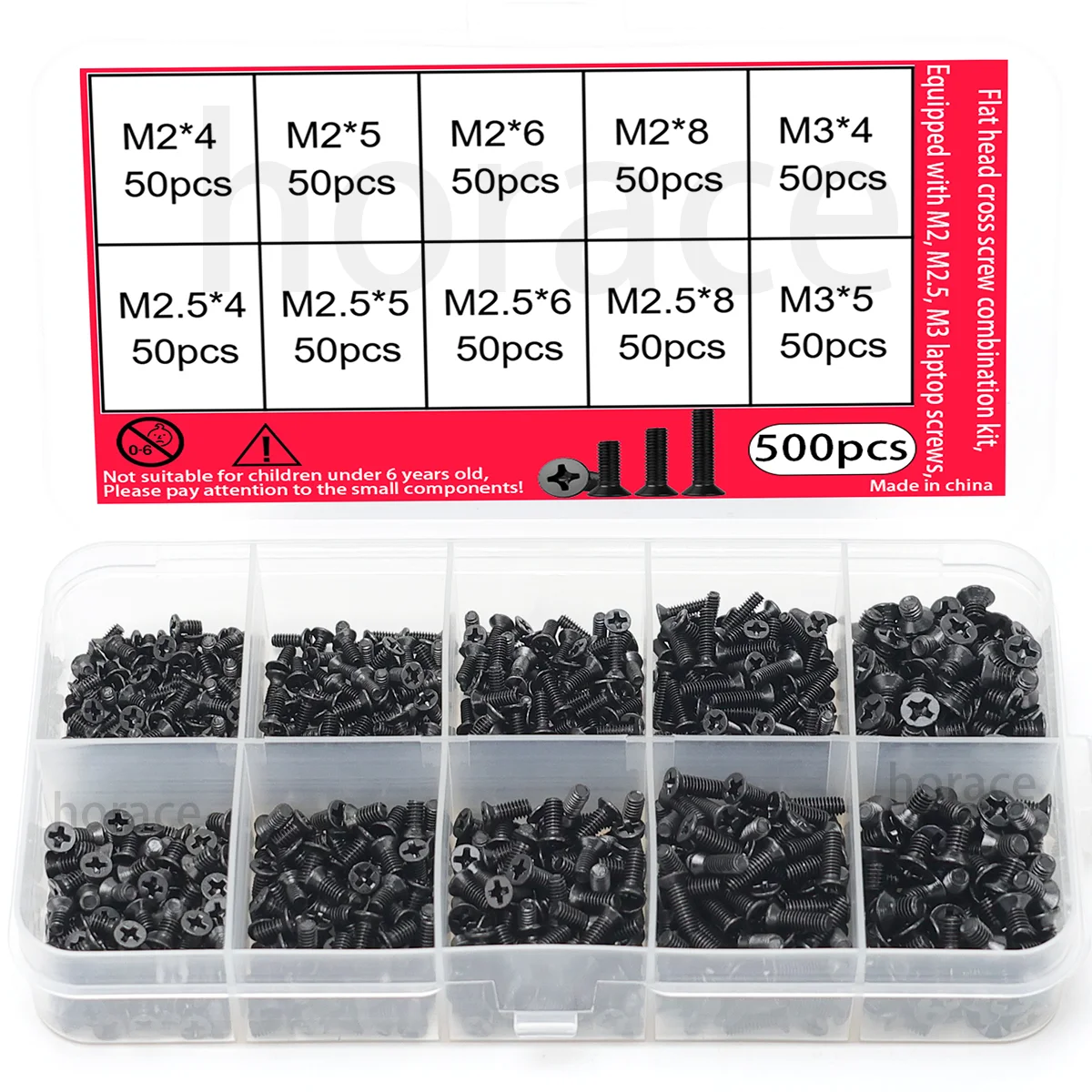 500pcs/KM Flathead Phillips Head Screws, with M2, M2.5, and M3 Sizes for Computer and Laptop Computers.