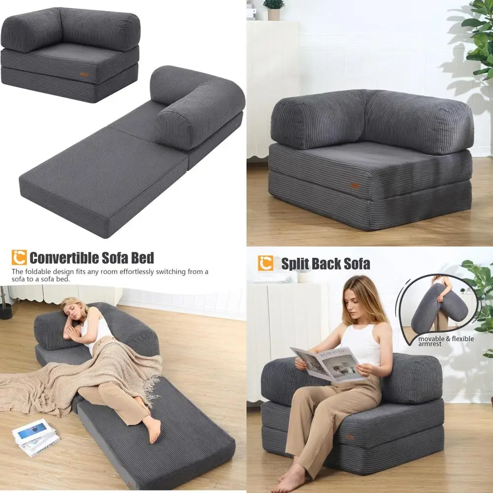 Adjustable Sofa Bed for Adults, Compact Folding Chair Bed, Convertible Sleeper Couch, Futon Style Single Sofa