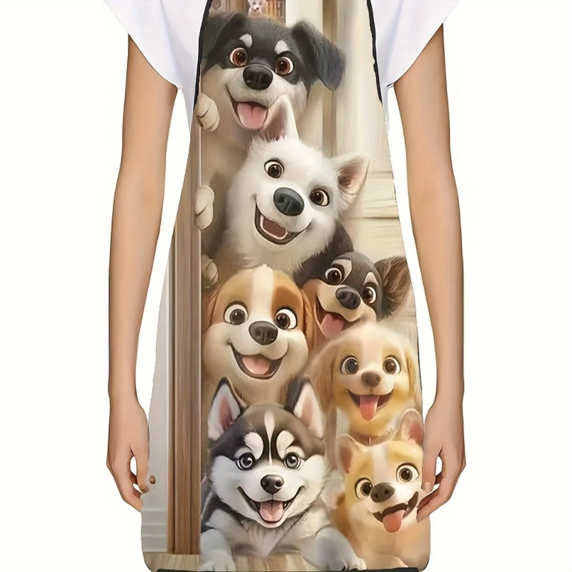 In My Dog Groomer Era Apron Cute Cartoon Dog Print Cooking Apron Durable Polyester Kitchen Bib For Pet Grooming