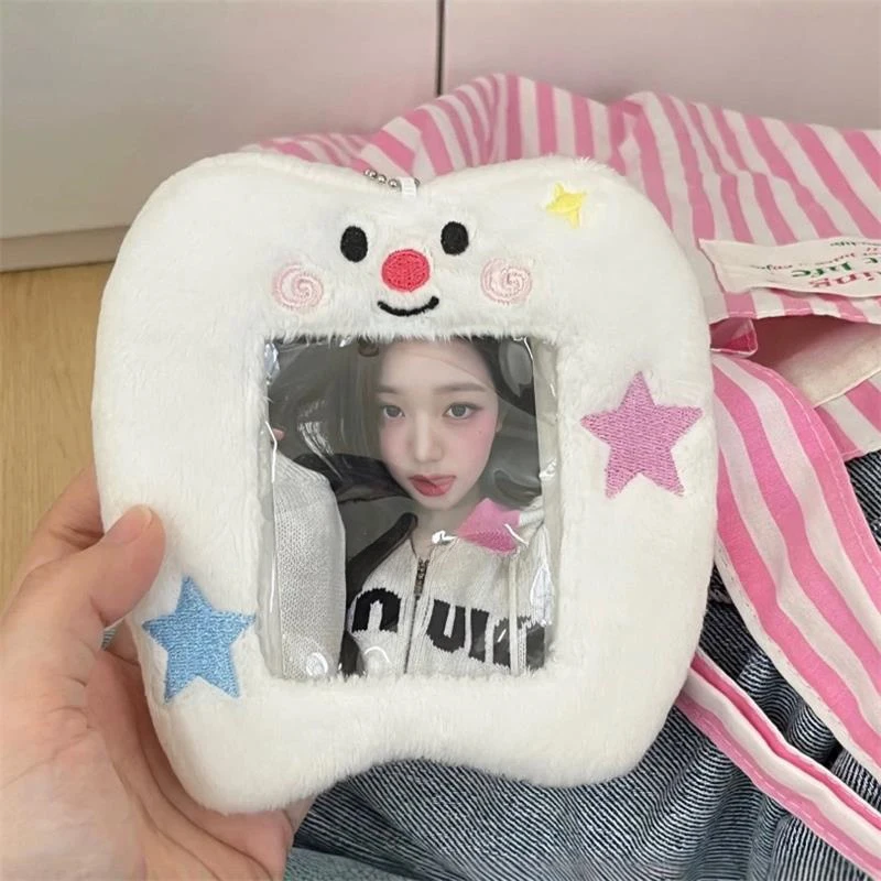 Cute Smiling Teeth Plush Card Holder Idol Photo Display Pendant Portable Photo Storage Card Holder Keychain Bag Pendant