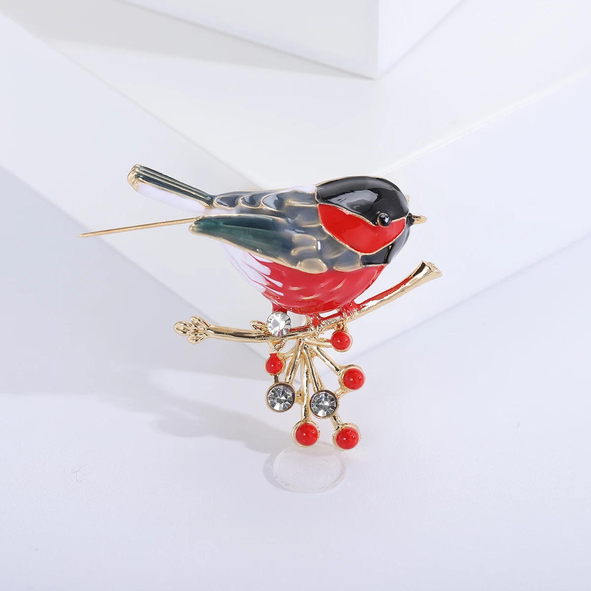 Enamel Russian Red Bird Brooches for Women Unisex Rhinestone Birds Pins Office Party Friend Gifts Accessories