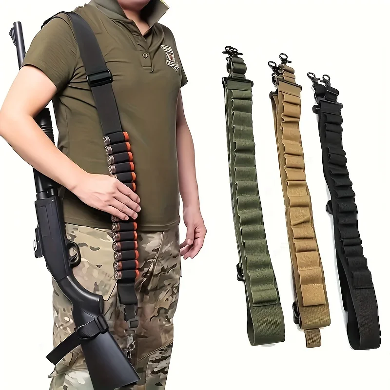 2-Point Sling - Adjustable Strap With 15-Round Ammo Holder  Nylon Sling For Shooting Outdoor Use Quick Release Swivel Hooks