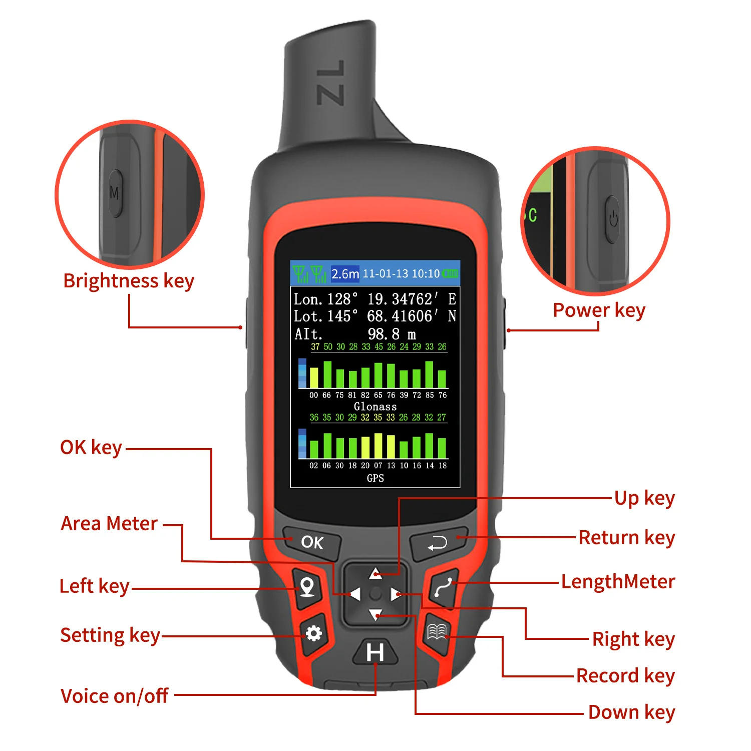 أداة قياس منطقة الأرض Heipoe ZL166 عالية الدقة متعددة الوظائف محمولة باليد GPS مع شاشة LCD
