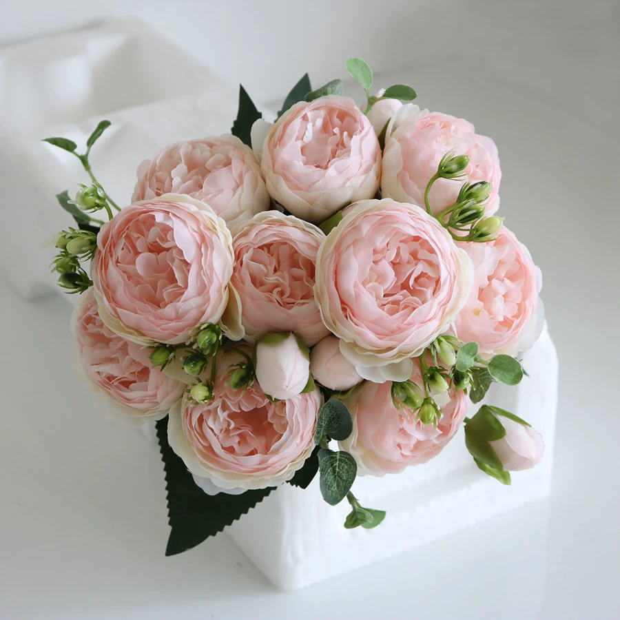 Künstliche Blumen Pfingstrosenstrauß Seidenrosenvase für Heimdekoration Garten Hochzeit Dekorative Kunstpflanzen Valentinstag Girlandenmaterial – Detail 4