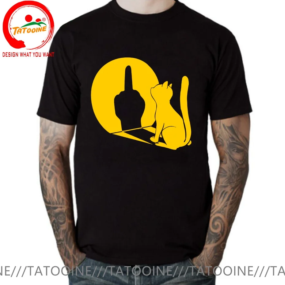 Funny Design Middle Finger Cat Statement Cat  SRed Doublet Men Fashion Trendy Casual Clothing Stylish Tops Tee Shirt Leisure