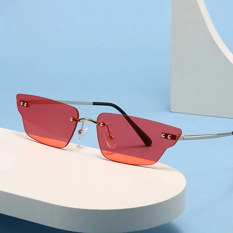 Neue Vintage Quadratische Rahmenlose Sonnenbrille für Damen und Herren Rechteckige Sonnenbrillen Weibliche Brillen Sonnenbrillen für Männer und Frauen