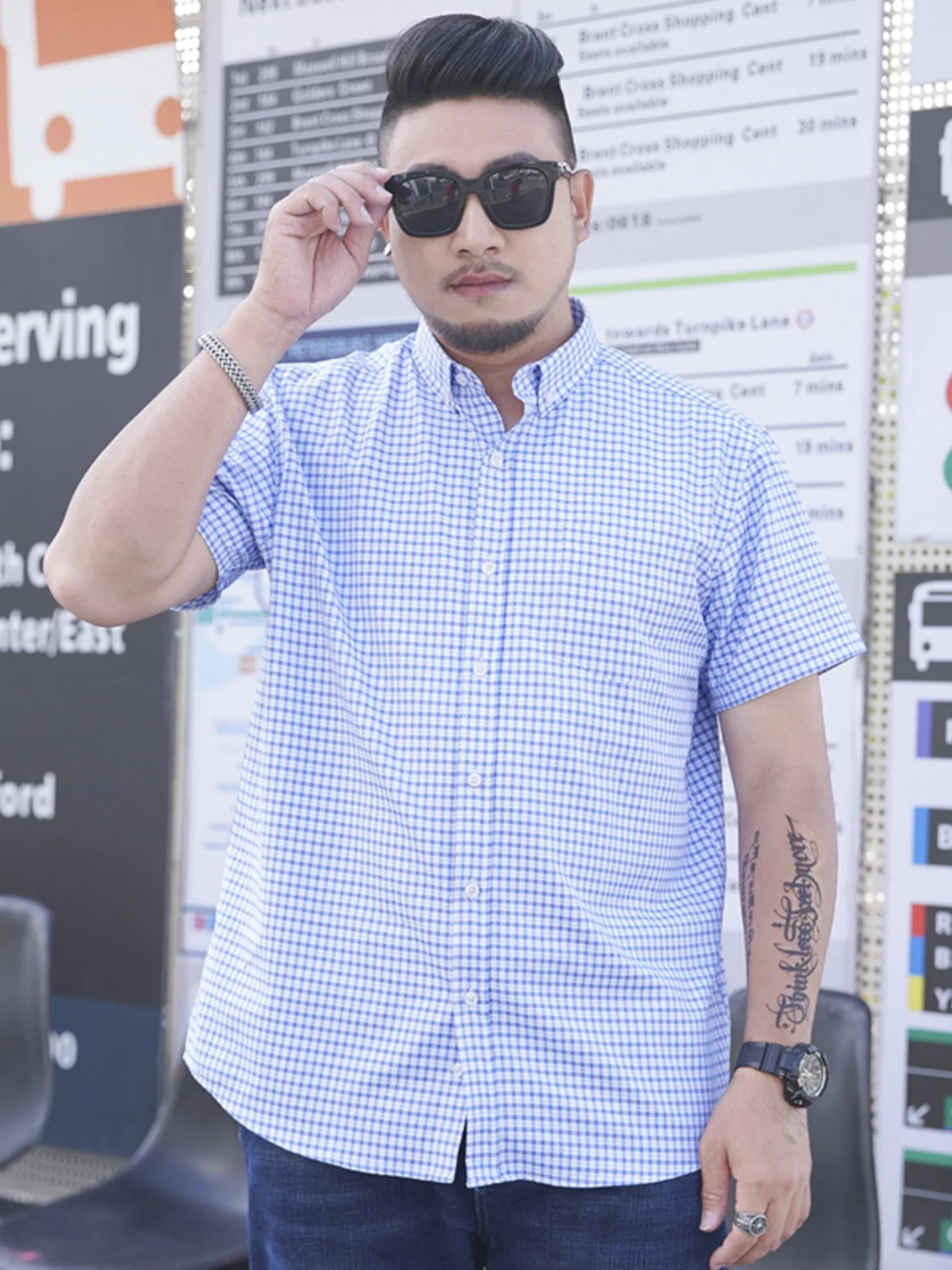 

plus Size Men's Casual Short Sleeve Shirt Summer Loose Fit Plaid Slimming Fashion Polyester Cotton Viscose Blend Button up
