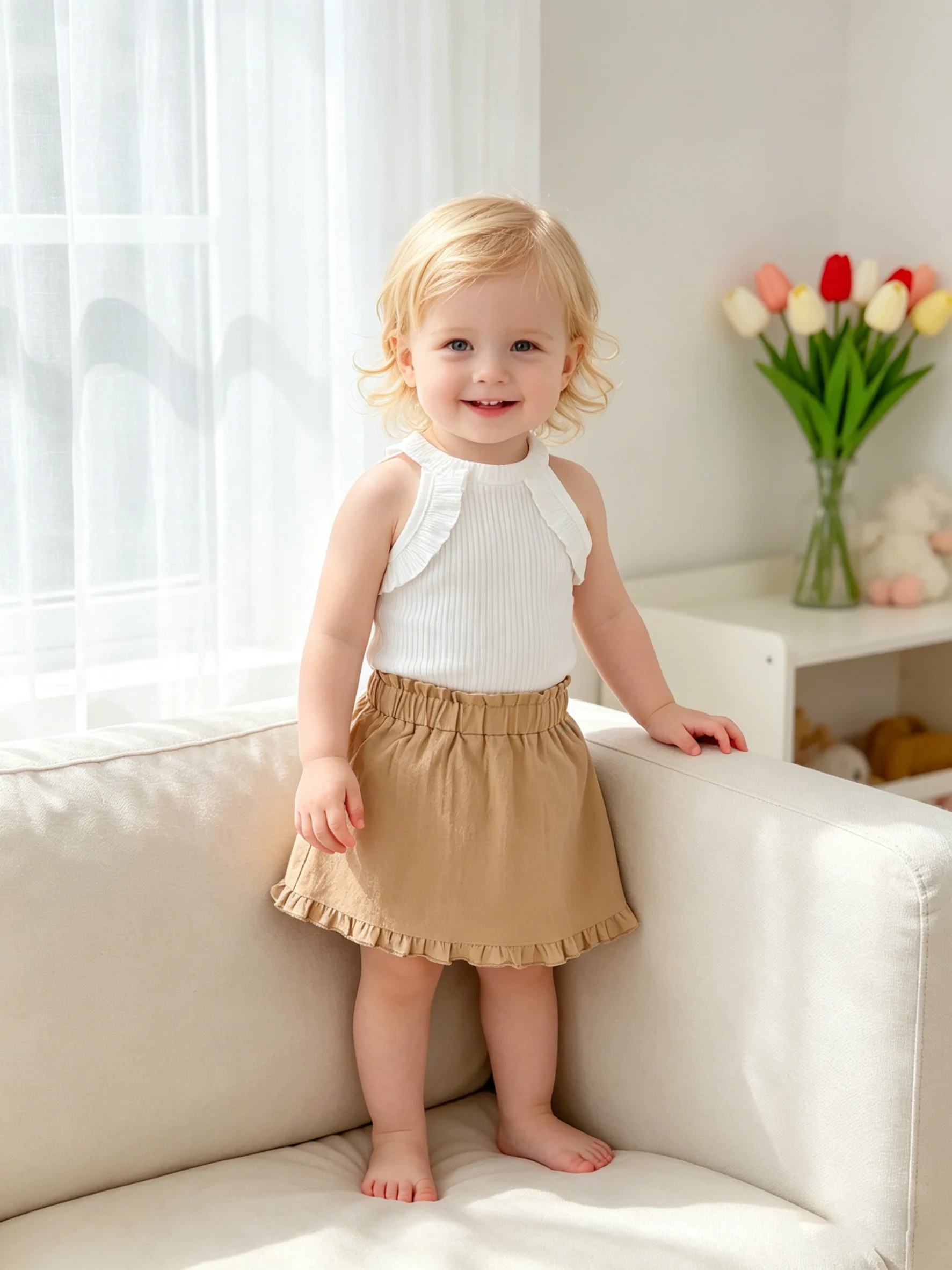 Summer Baby Girl Set Sleeveless Ruffle Top+Brown Half Body Skirt 2-piece Set 0-3 Year Old Baby Girl Fashion Set