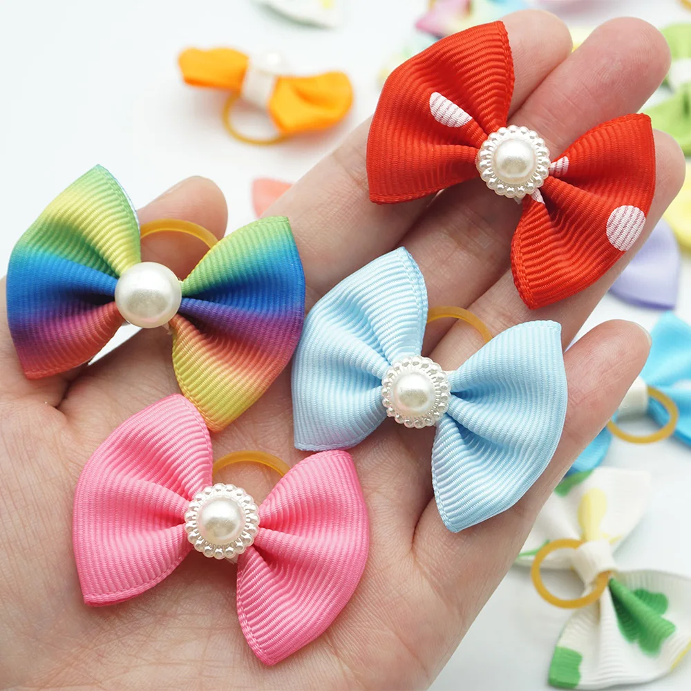 10 Pieces Dog Bows Cute Ribbon Dog Accessories Four Types 36 Colors Pet Hair Bows With Elatic Rubber Band Christmas Gifts