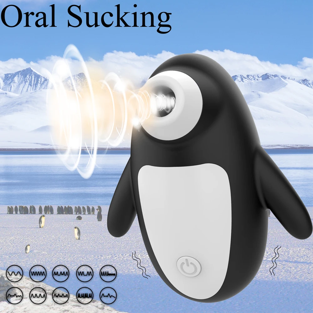 Penguin Oral Sucking Vibrator for Women Clitoral Nipple Stimulator with 10 Powerful Vibration Modes Waterproof Clit Sex Toys