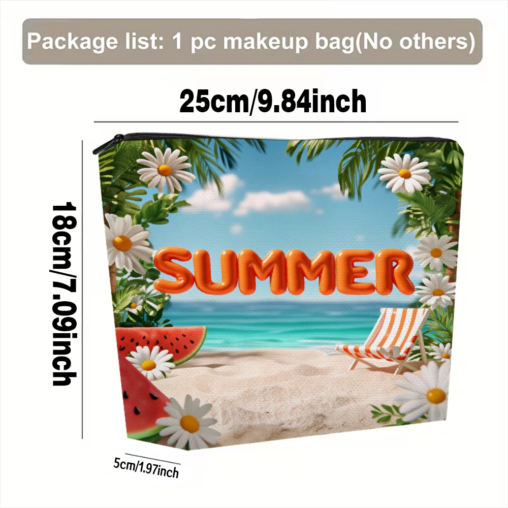 Summer Beach Scene With Flowers Makeup Bags for Girls Cosmetic Pouch Toiletry Bag Pencil Case Travel Storage