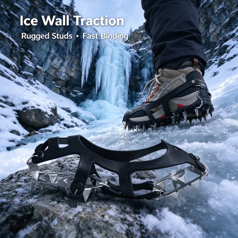 18 Studs Anti-Skid Climbing Crampons Ice Snow Walking Shoes Spike Grip Winter Outdoor Equipment Camping