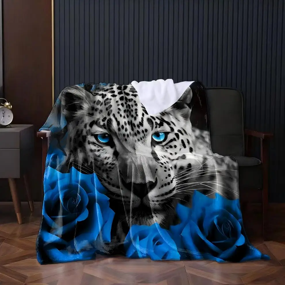 1 Stück Überwurf im zeitgenössischen Stil, bedruckte Tiere, Leoparden-Rose, Flanelldecke für Couch, Bett, Sofa, bequeme warme Decken, perfekte Geschenke